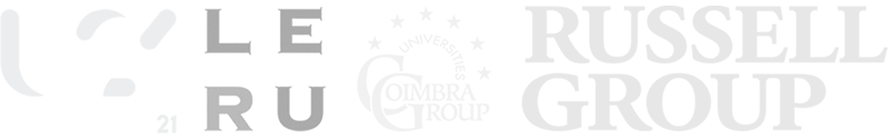 Logos of University affiliations, inc. Universitas 21, Coimbra Group Universities, The Russell Group