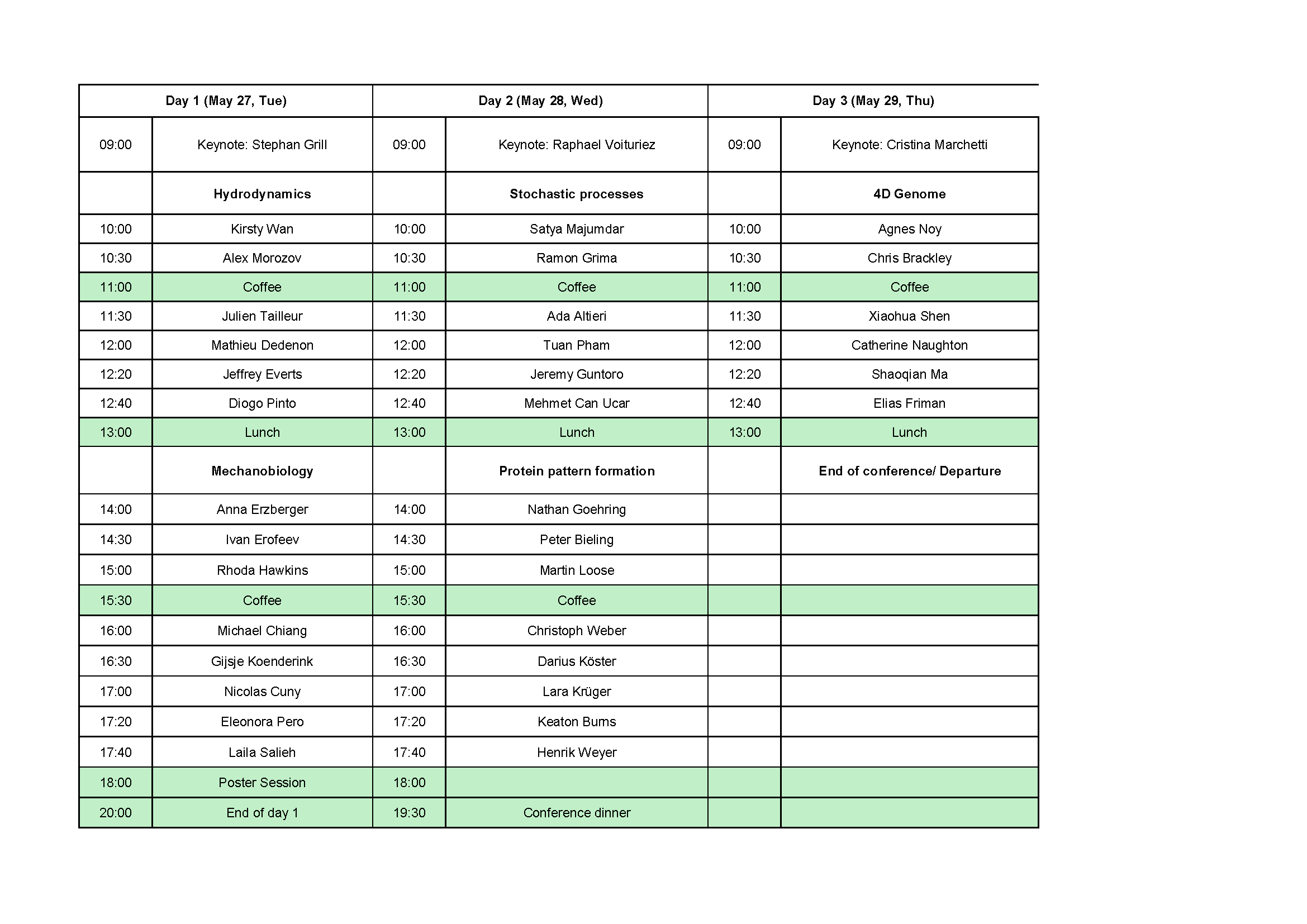 timetable for workshop